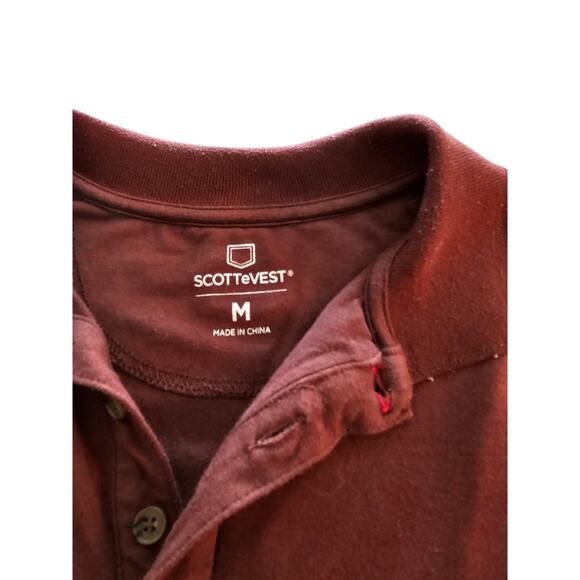 SCOTTeVEST Polo Shirt Mens Sz M Dark Red TEC Bamboo Hidden Zip Pockets Stretch - Picture 2 of 5